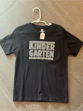 Next Level Apparel Black Kids T-Shirt with Checkerboard "KINDERGARTEN" Graphic